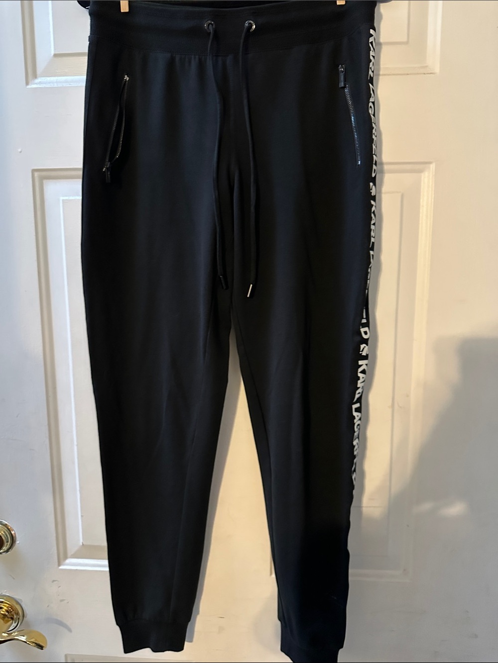 Karl Lagerfeld Black Men's Jogger Pants with Paris Side Logo tape.